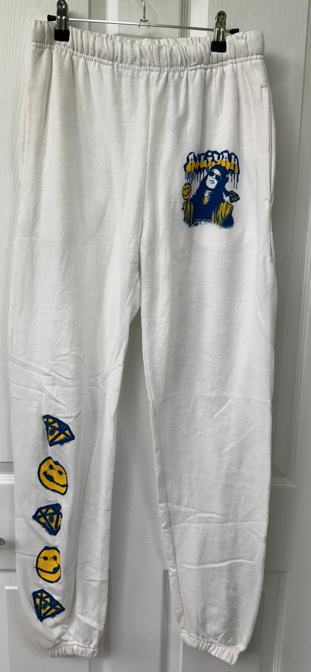 Aaliyah Men’s Medium Portrait Graphic Smiley Diamonds White Jogger Sweatpants